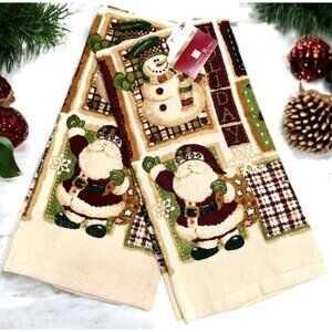 New Christmas Kitchen Towel Set Santa Snowman Country Snow Holiday Decor Vintage